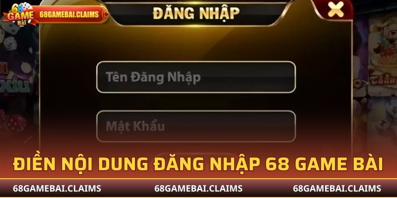 Điền nội dung đăng nhập 68 Game Bài